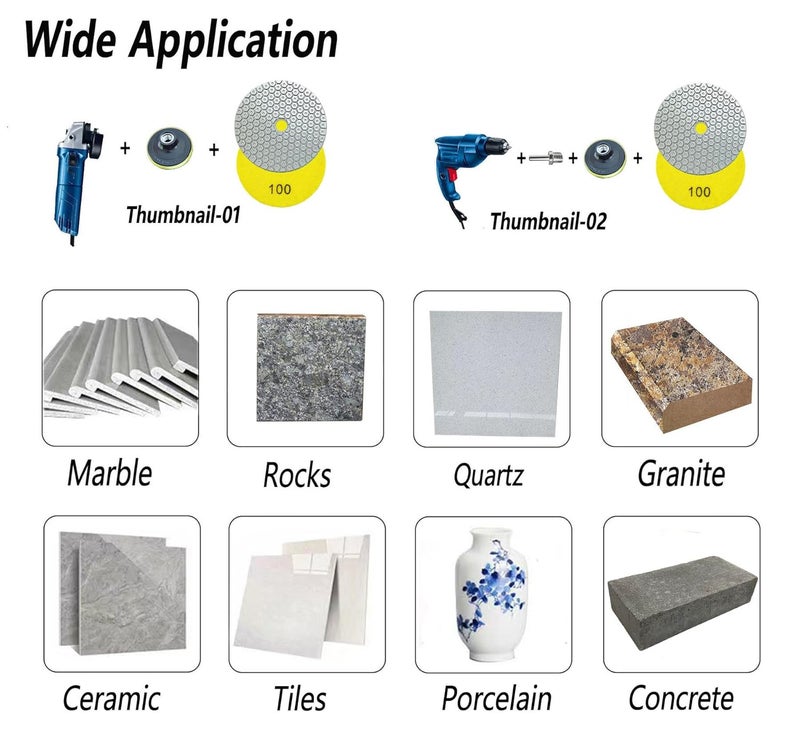 ANTENGDATOOL 4 Inch New Model Dry Diamond Polishing Pads Grit 100, 1 Box of 6 Piece Dry/Wet Marble Buffing Pad for Granite Quartz Concrete Stones(Need Water for Hard Tile) - Image 4